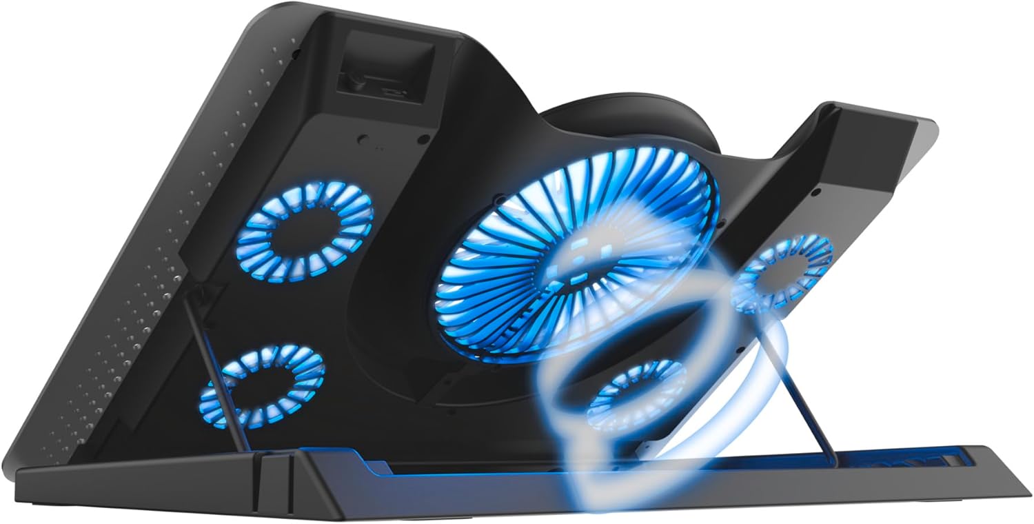 Base de Refrigeração Trust GXT 1125 Quno para Portátil até 17.3" Alumínio 5 Ventoinhas LED Azul 5 Posições - Imagem 9