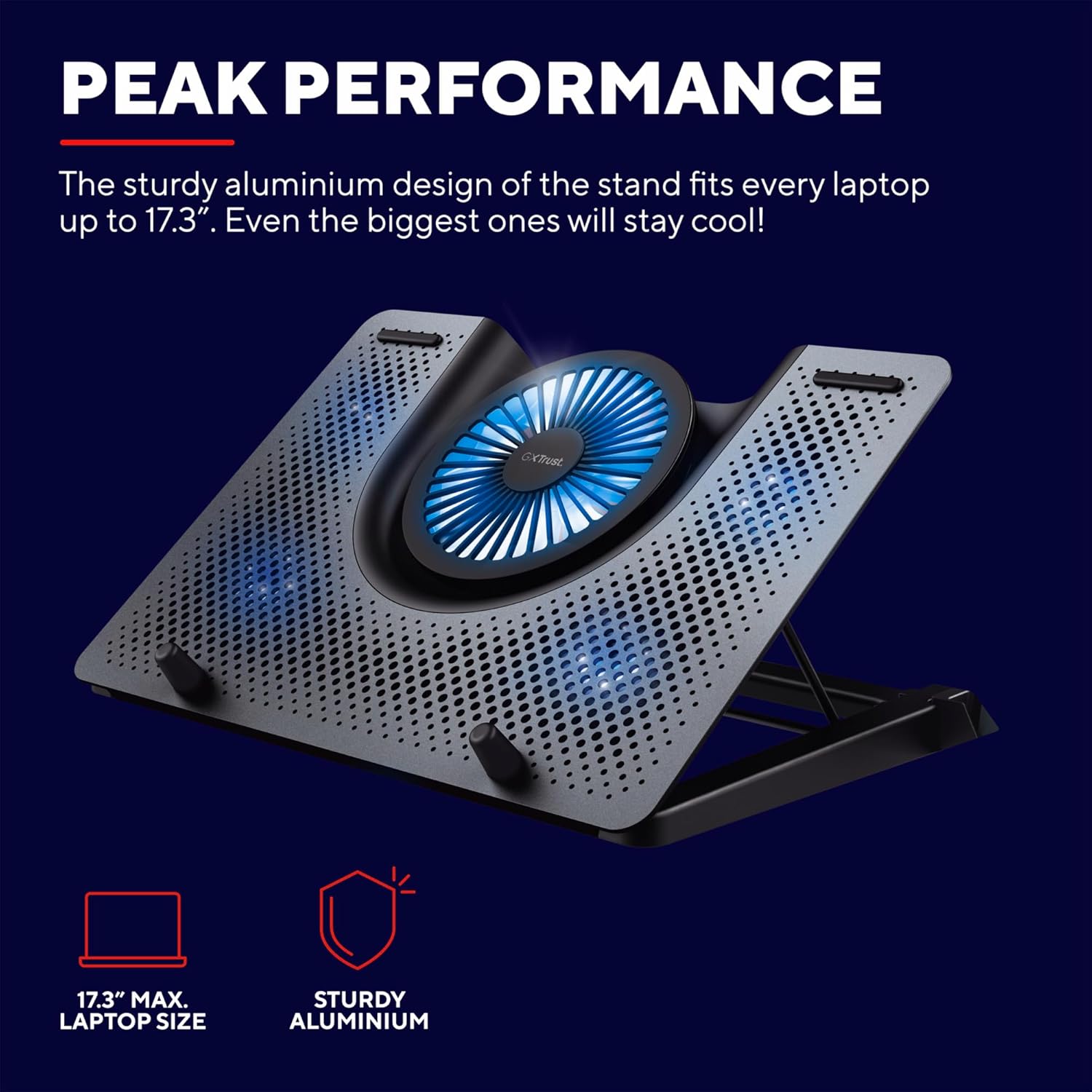 Base de Refrigeração Trust GXT 1125 Quno para Portátil até 17.3" Alumínio 5 Ventoinhas LED Azul 5 Posições - Imagem 2