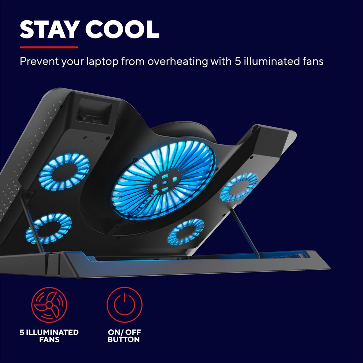 Base de Refrigeração Trust GXT 1125 Quno para Portátil até 17.3" Alumínio 5 Ventoinhas LED Azul 5 Posições - Imagem 3