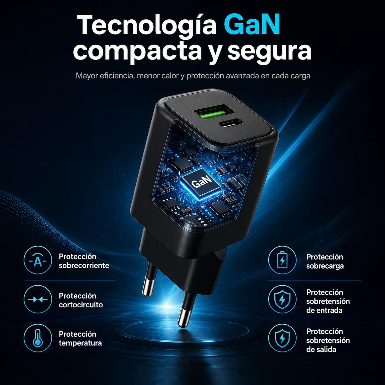 Carregador Coolbox 25W com Portas USB-A e USB-C Preto - Imagem 5