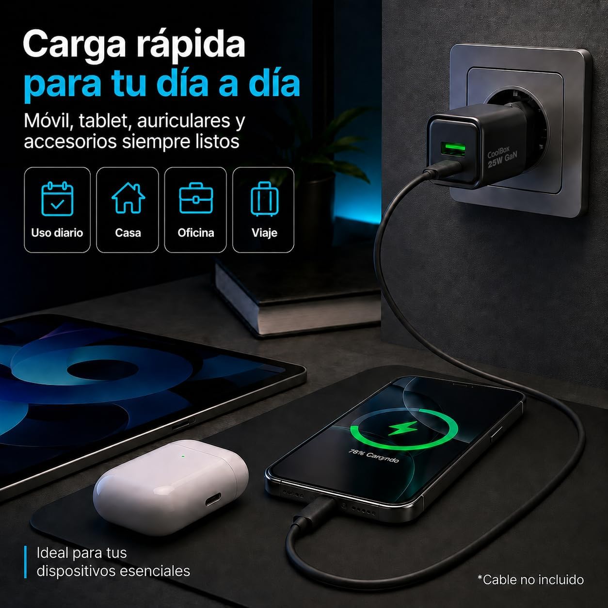 Carregador Coolbox 25W com Portas USB-A e USB-C Preto - Imagem 2