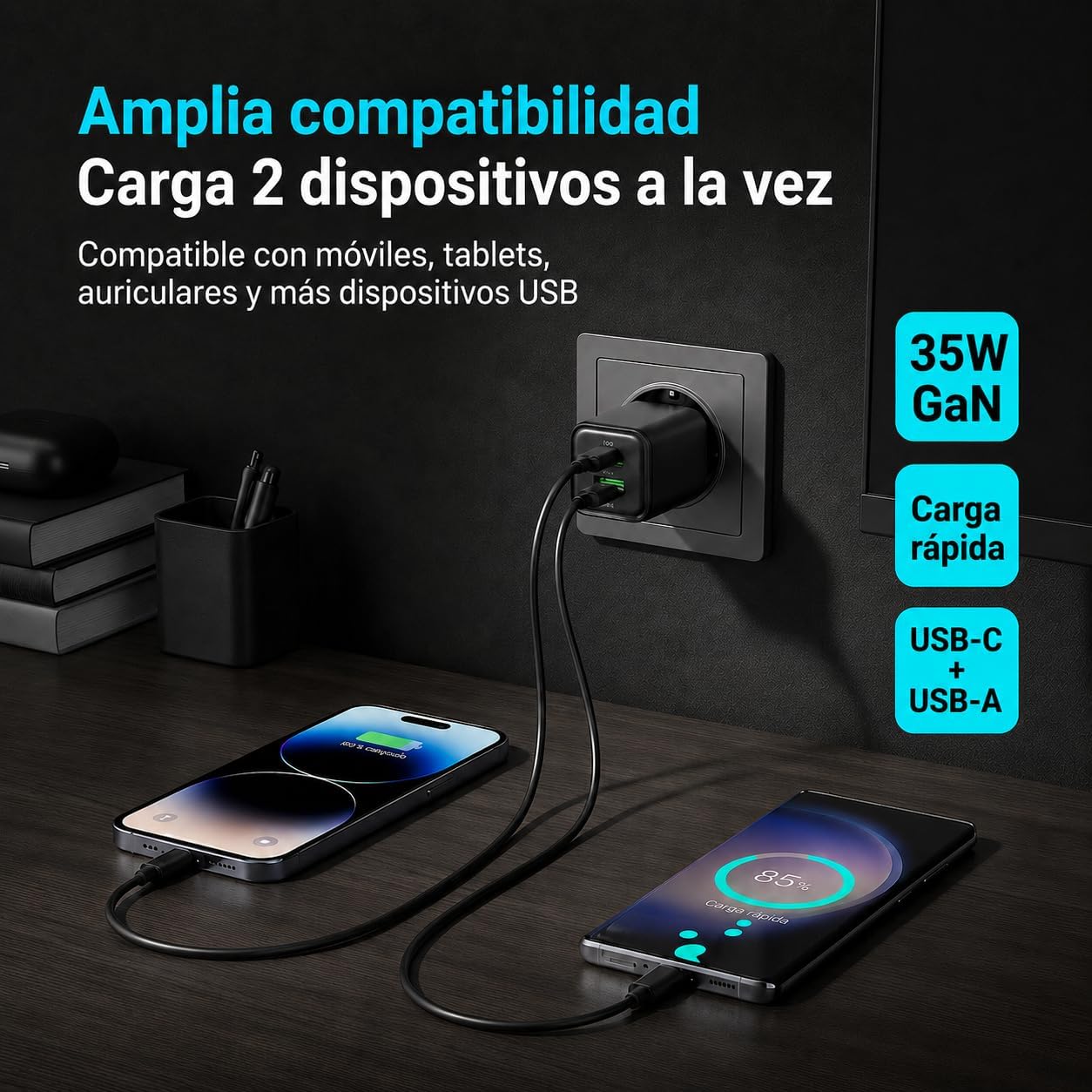 Carregador CoolBox 35W USB-A e USB-C Preto - Imagem 3