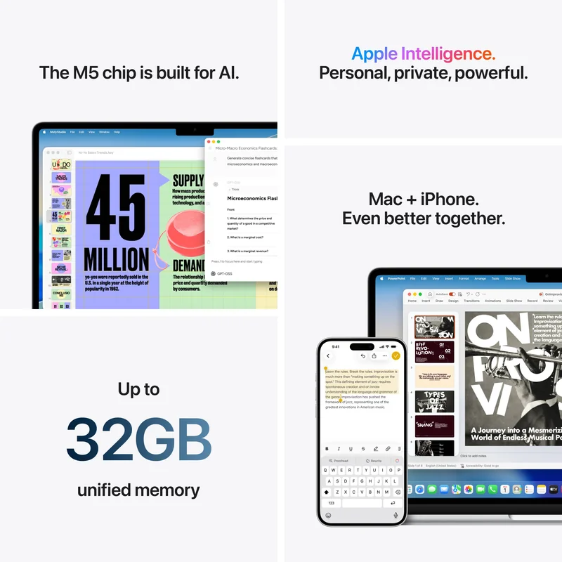 Portátil Apple MacBook Air 13" Chip M5 10-Core CPU 10-Core GPU 16GB 1TB SSD Azul Céu - Imagem 8