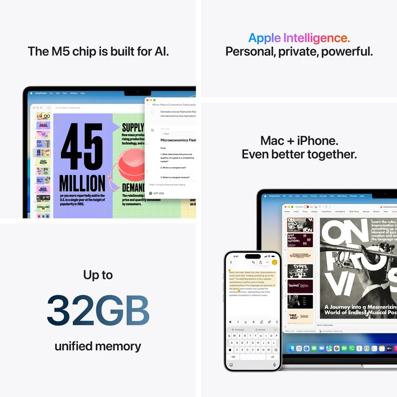 Portátil Apple MacBook Air 15" Chip M5 10-Core CPU 10-Core GPU 24GB 1TB SSD Prateado - Imagem 8