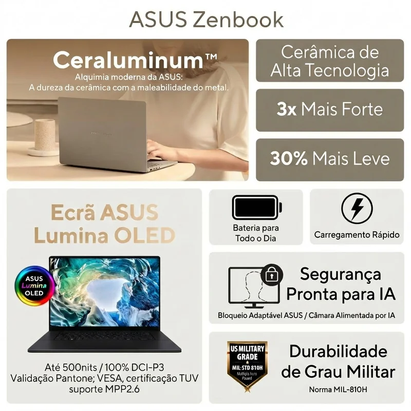 Portátil ASUS Zenbook UX3607QA 16" OLED Snapdragon X Plus 16GB 512GB SSD Windows 11 Home - Imagem 2