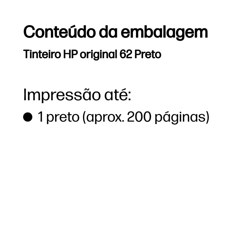Tinteiro HP 62 Original Preto 4ml Rendimento até 200 Páginas - Imagem 3