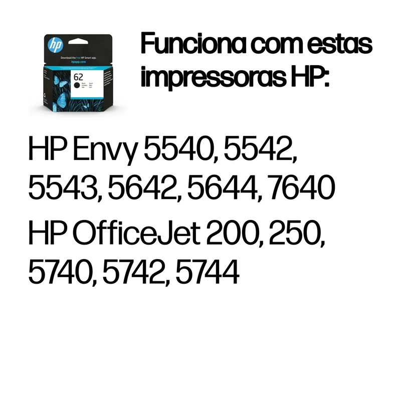 Tinteiro HP 62 Original Preto 4ml Rendimento até 200 Páginas - Imagem 2