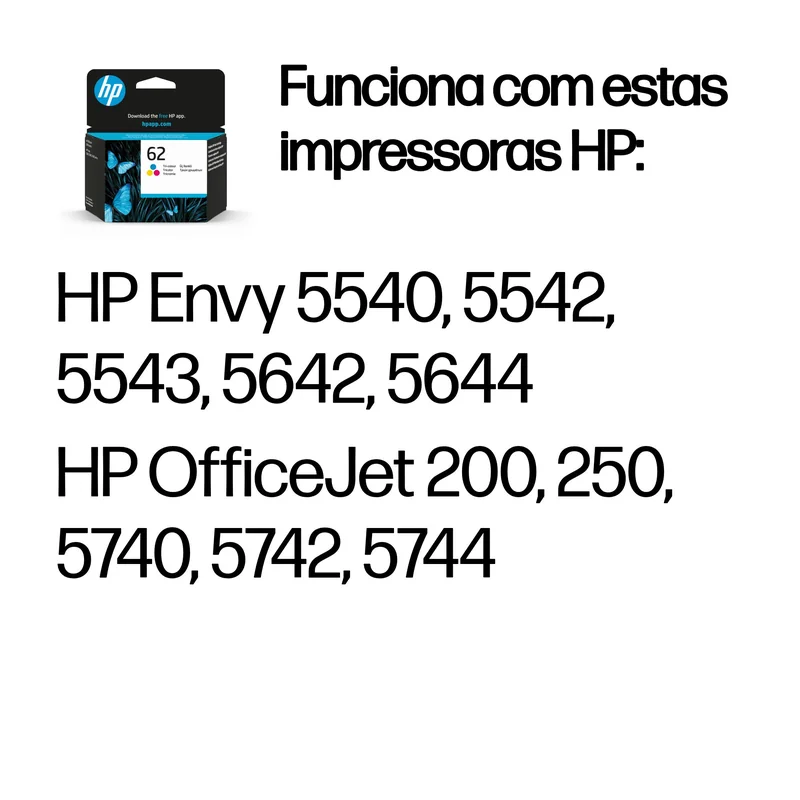 Tinteiro HP 62 Original Tricolor 4.5 ml (Ciano, Magenta, Amarelo) até 165 Páginas - Imagem 2