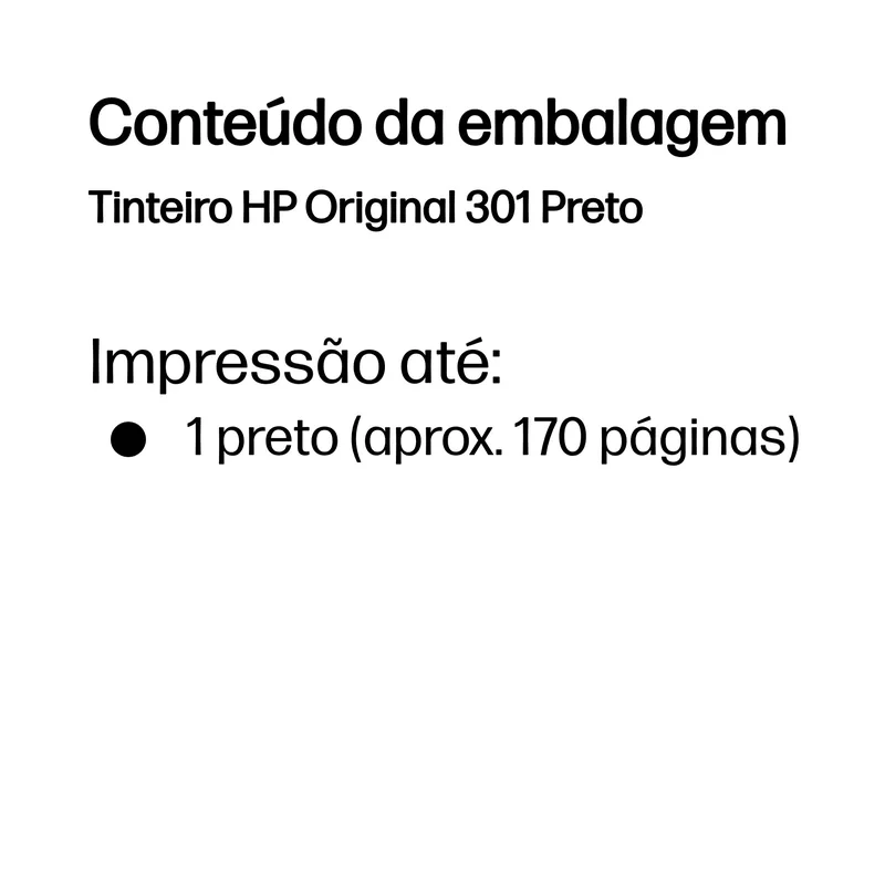 Tinteiro HP 301 Original Preto 3ml Jacto de Tinta Rendimento 170 Páginas - Imagem 3