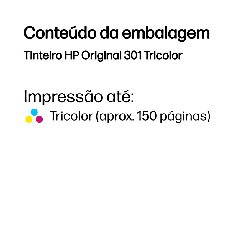 Tinteiro HP 301 Original Tri-color (Ciano, Magenta, Amarelo) 3ml Até 150 Páginas - Imagem 3