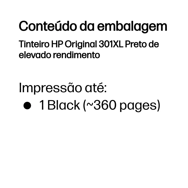Tinteiro HP 301XL Original Preto de Alto Rendimento 8ml Até 430 Páginas - Imagem 3