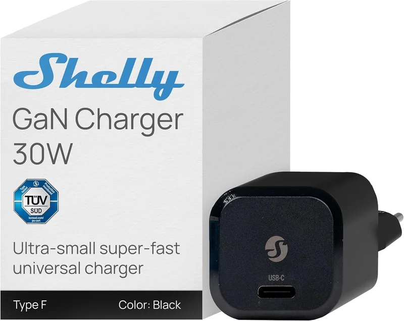 Carregador USB-C Shelly GaN Charger 30W Power Delivery 3.0 PPS Preto SCHG30XEUX - Imagem 1