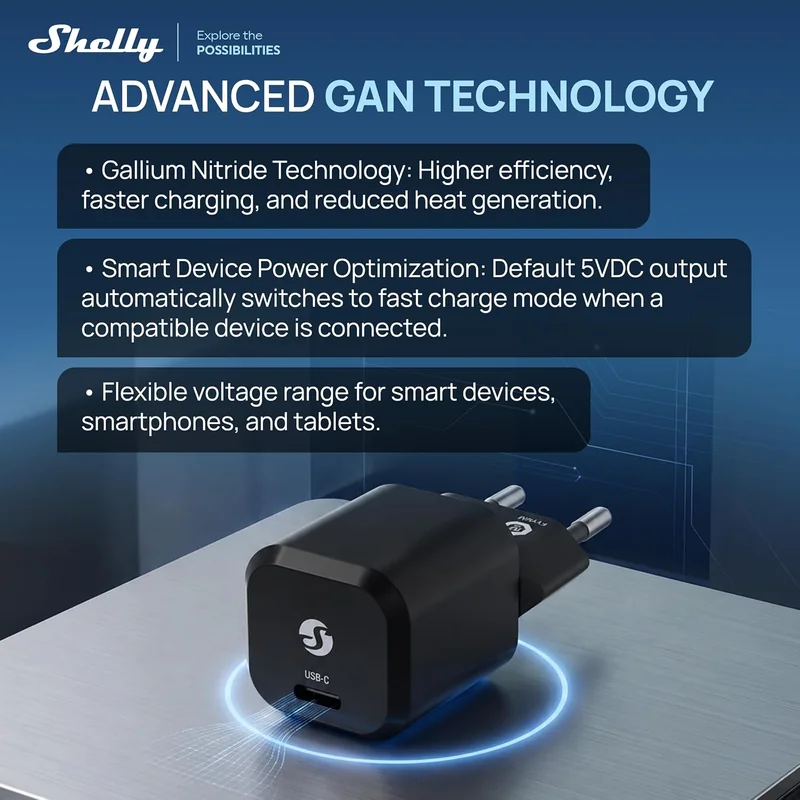 Carregador USB-C Shelly GaN Charger 30W Power Delivery 3.0 PPS Preto SCHG30XEUX - Imagem 6