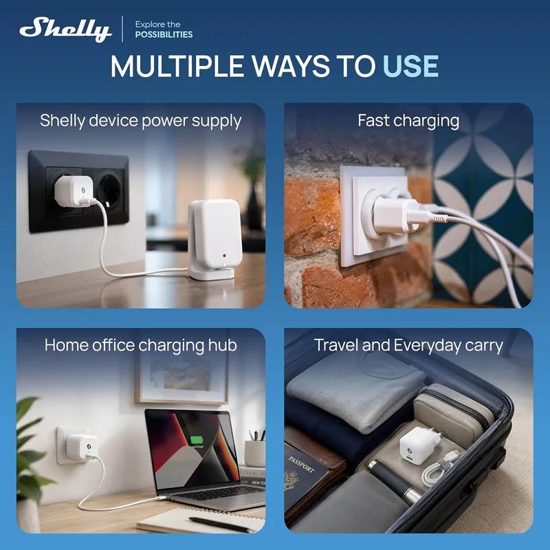 Adaptador de Alimentação GaN Shelly 30W USB-C Power Delivery 3.0 PPS Branco - Imagem 5