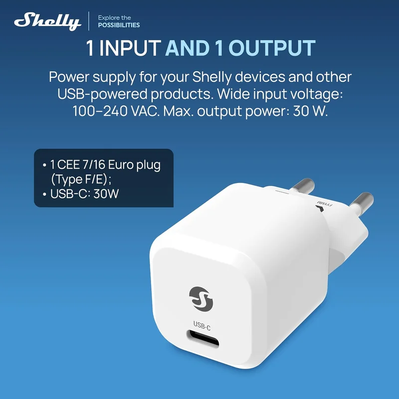 Adaptador de Alimentação GaN Shelly 30W USB-C Power Delivery 3.0 PPS Branco - Imagem 4
