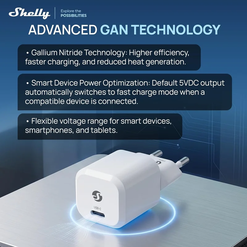 Adaptador de Alimentação GaN Shelly 30W USB-C Power Delivery 3.0 PPS Branco - Imagem 6