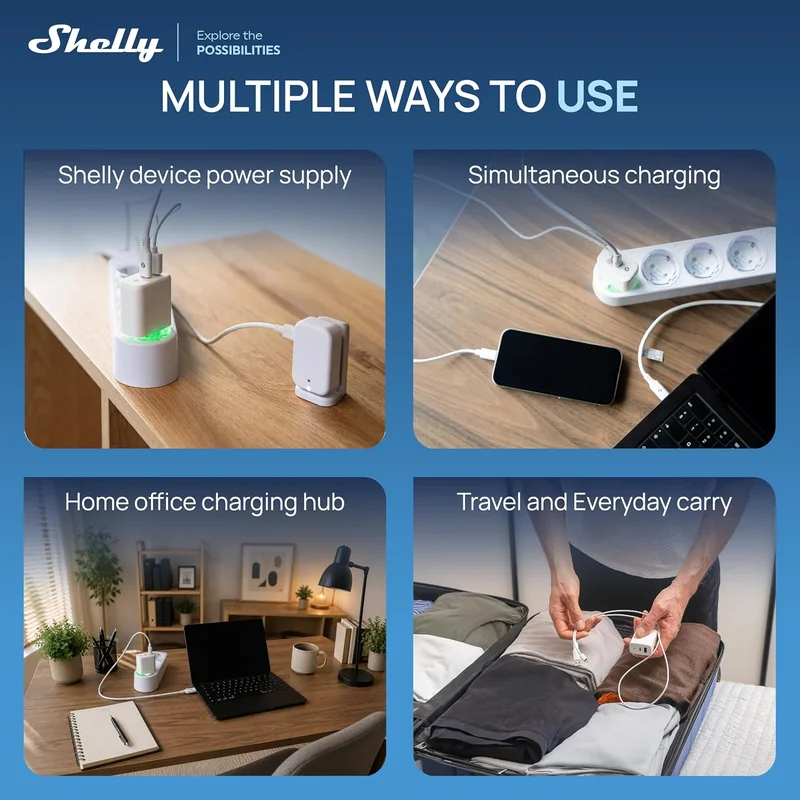 Carregador GaN Shelly 65W USB-C + USB-A Power Delivery 3.0 Branco - Imagem 5