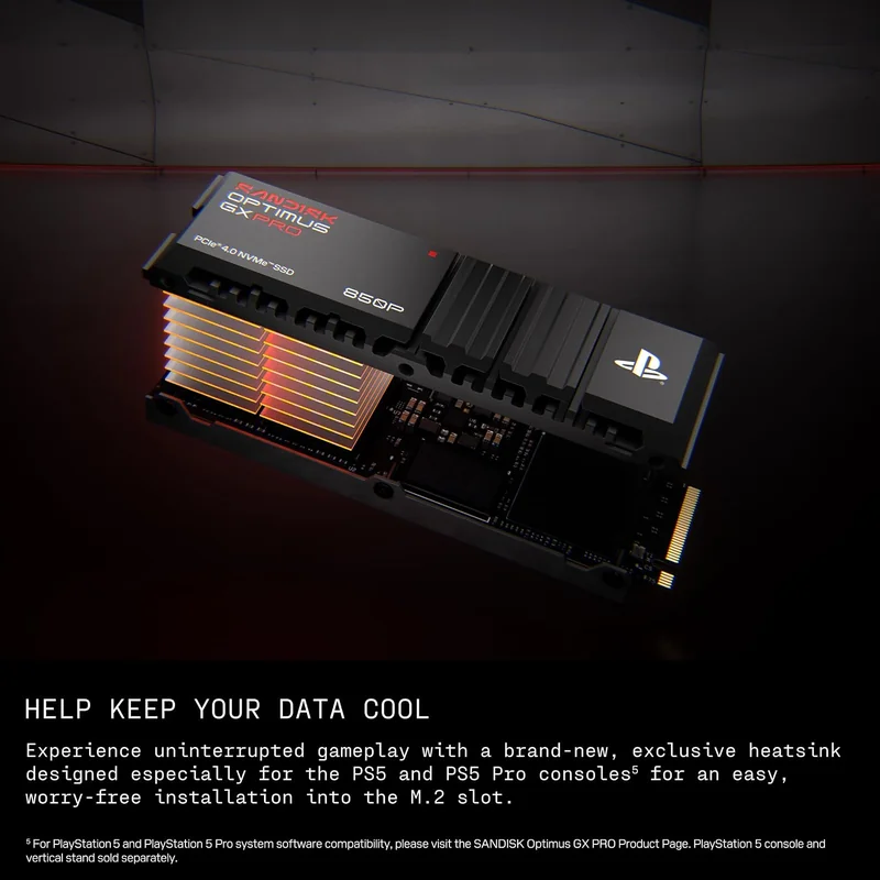 SSD Interno SanDisk Optimus GX PRO 850P 1TB M.2 NVMe PCIe 4.0 com Dissipador de Calor para PS5 - Imagem 3