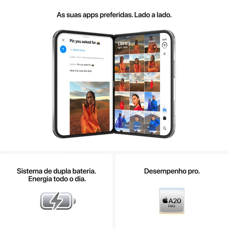 Smartphone Apple iPhone Duo 7.6" A20 Pro 2TB 5G Ecrã Duplo 120Hz Titânio Céu Nocturno - Imagem 4