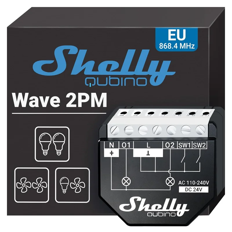 Interruptor Inteligente Shelly Wave 2PM 2 Canais Z-Wave Monitorização de Energia 10A Preto - Imagem 1