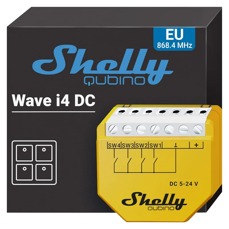 Controlador de Cenas Inteligente Shelly Wave i4 DC 4 Entradas Z-Wave 5-24V DC Amarelo - Imagem 1