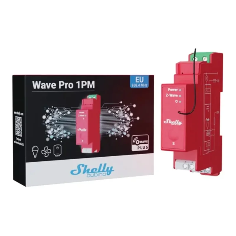 Interruptor Inteligente Shelly Wave Pro 1PM Z-Wave 1 Canal 16A Calha DIN Monitorização Energia Vermelho - Imagem 3