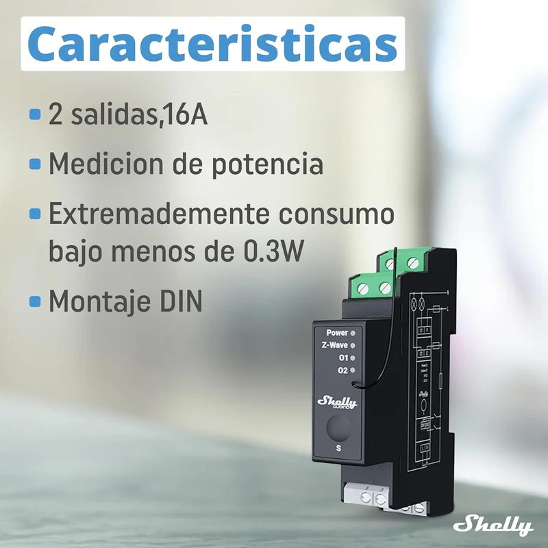 Interruptor Inteligente Shelly Wave Pro 2PM 2 Canais Z-Wave Monitorização de Energia Calha DIN Preto - Imagem 3