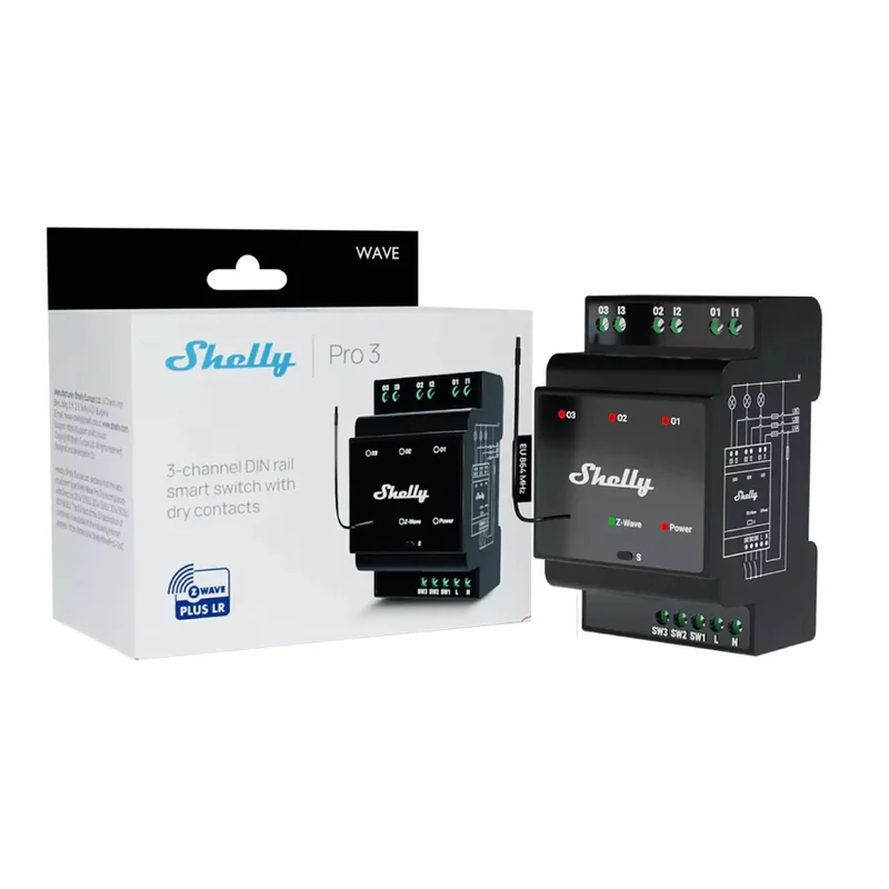 Interruptor Inteligente Shelly Wave Pro 3 Z-Wave 3 Canais LR DIN-Rail - Imagem 3