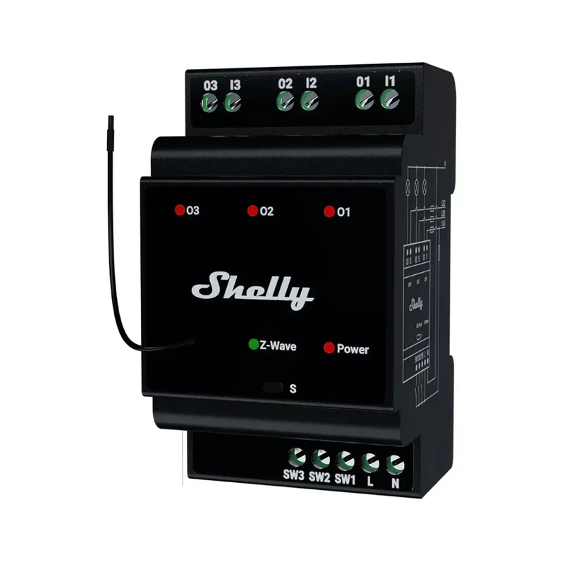 Interruptor Inteligente Shelly Wave Pro 3 Z-Wave 3 Canais LR DIN-Rail - Imagem 1