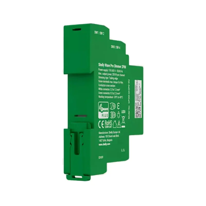 Dimmer Inteligente Shelly Wave Pro Dimmer 2PM 2 Canais Calha DIN Monitorização de Energia Z-Wave - Imagem 3