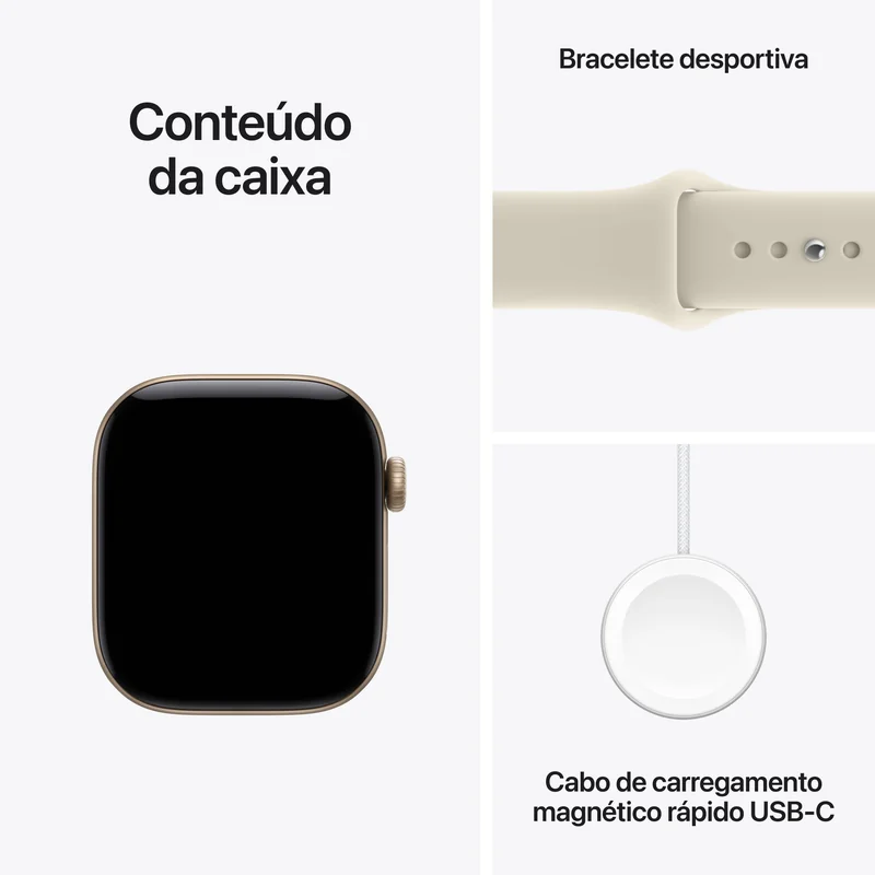 Smartwatch Apple Watch Series 12 GPS 42mm Alumínio Dourado Claro Bracelete Desportiva Areia S/M 64GB - Imagem 7