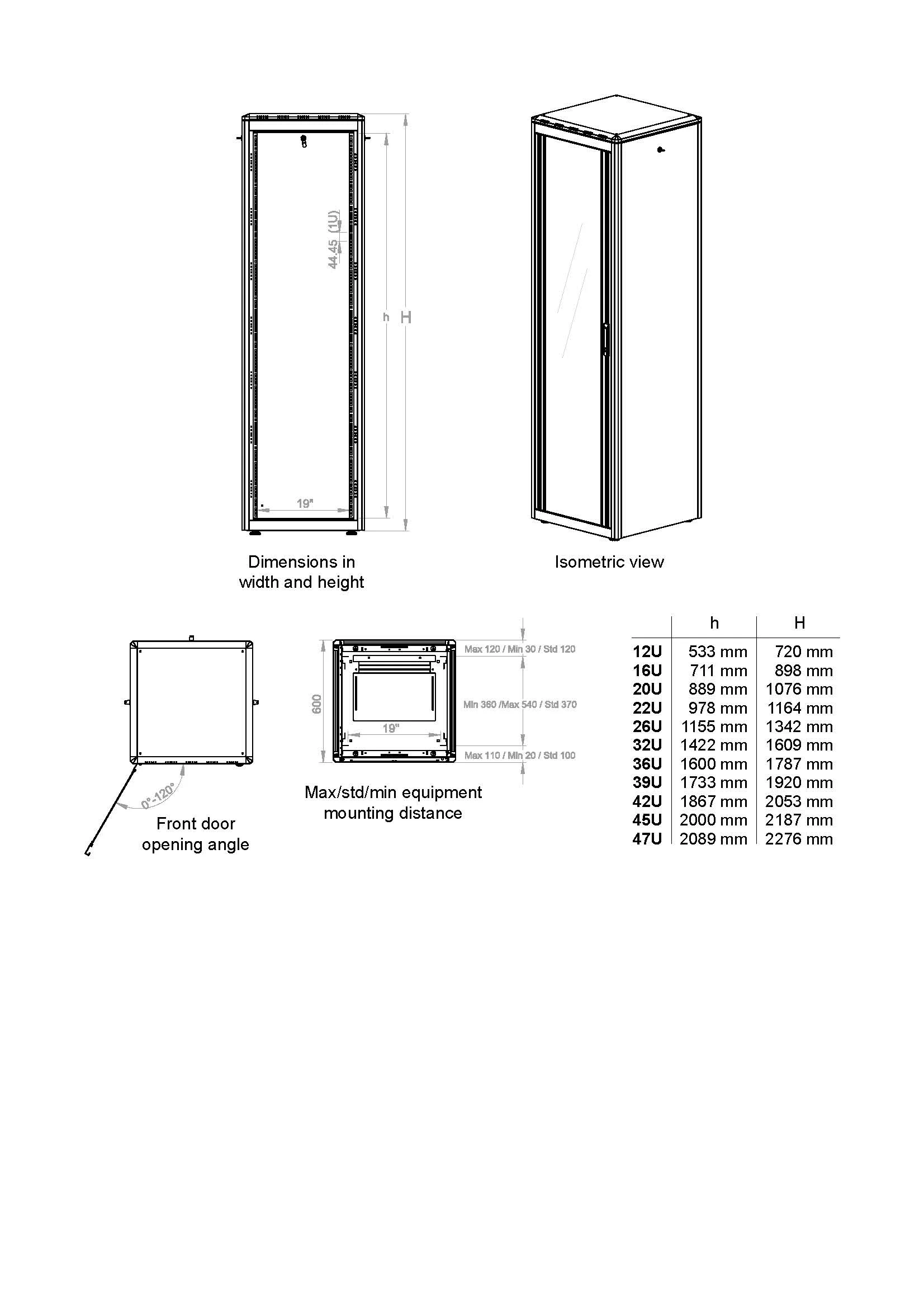 Bastidor 19" 42U 600x600mm Cinzento Equip Dynamic Flex Cabinet RAL7035 - Imagem 9