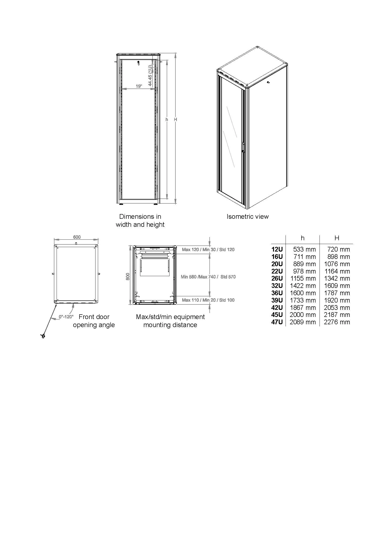 Bastidor 19" 42U 600x800mm Cinzento Equip Dynamic Flex Cabinet RAL7035 - Imagem 8