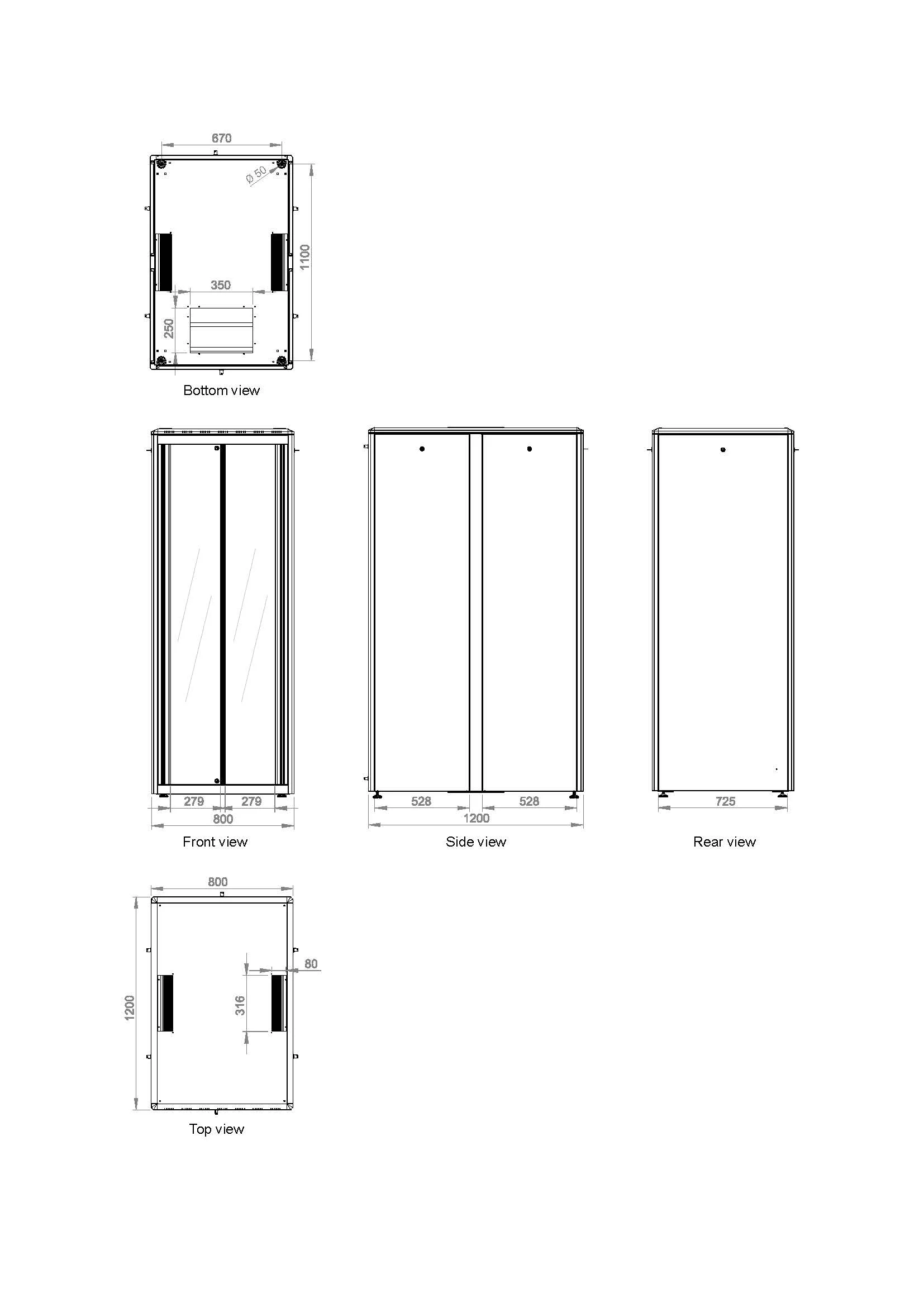 Bastidor 19" 42U 800x1200mm Cinzento Equip Dynamic Flex Cabinet RAL7035 - Imagem 9