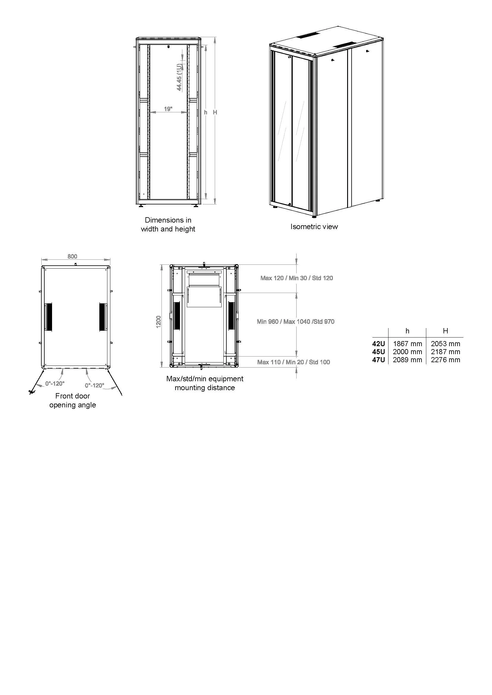 Bastidor 19" 42U 800x1200mm Cinzento Equip Dynamic Flex Cabinet RAL7035 - Imagem 10