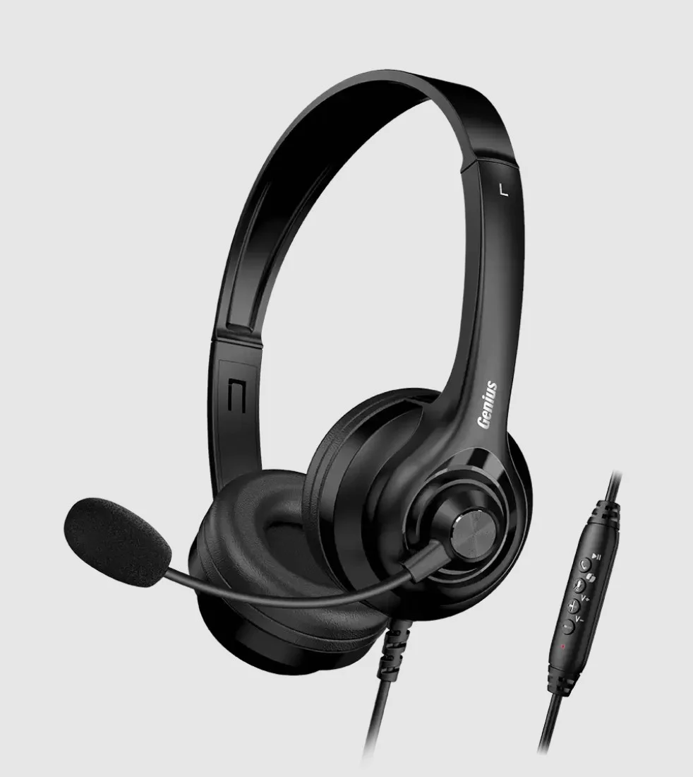 Headset USB Genius HS-235U AI Preto com Microfone - Para PC e Chamadas