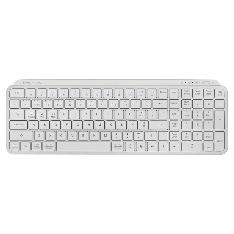 Teclado Wireless AI Mars Gaming MK-Silenkeys Bluetooth 5.1 + 2.4GPro Branco Layout PT - Imagem 1