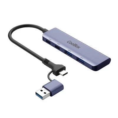 Hub USB-C e USB-A COOLBOX em Alumínio 4 Portas 2x USB-C + 2x USB-A 3.2 Gen 1 Prateado - Imagem 2