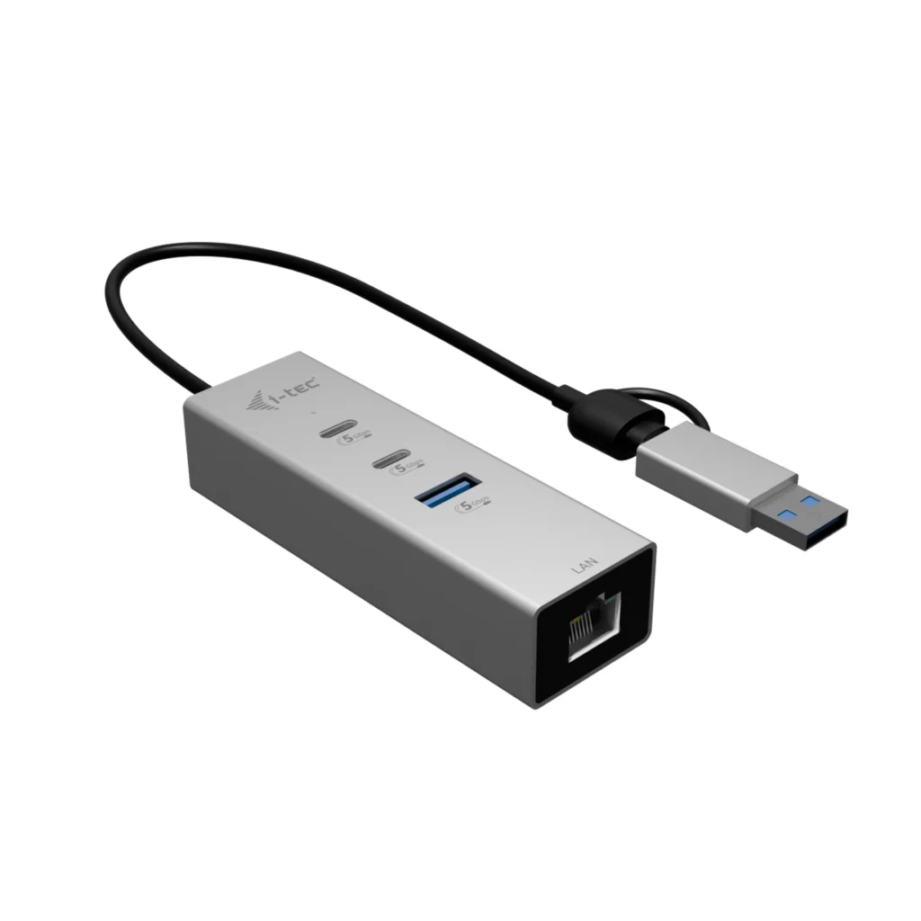 Hub USB-C e USB-A I-TEC Metal 3 Portas 2x USB-C 1x USB-A Gen1 Ethernet 2.5GLAN Cinzento Espacial