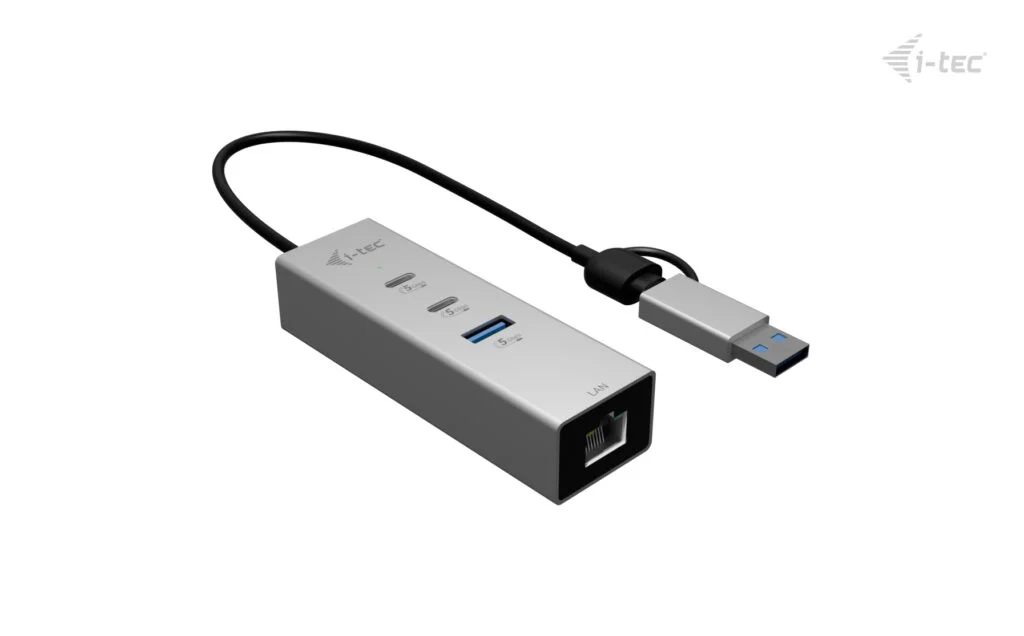 Hub USB-C e USB-A I-TEC Metal 3 Portas 2x USB-C 1x USB-A Gen1 Ethernet 2.5GLAN Cinzento Espacial - Imagem 2
