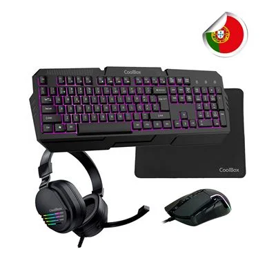 Kit Gaming 4-em-1 CoolBox X-Wing 2 Teclado, Rato, Auscultadores e Tapete Preto