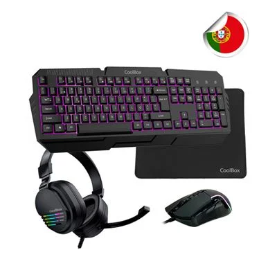 Kit Gaming 4-em-1 CoolBox X-Wing 2 Teclado, Rato, Auscultadores e Tapete Preto - Imagem 2