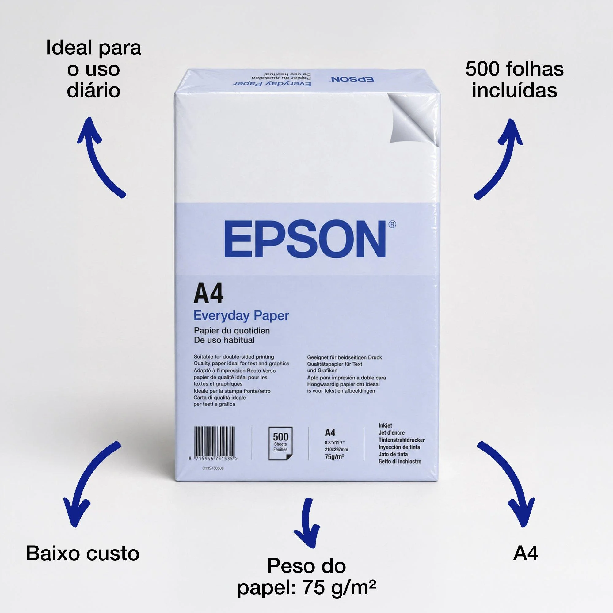 Papel A4 EPSON Everyday 75g/m² 500 Folhas Branco - Imagem 5
