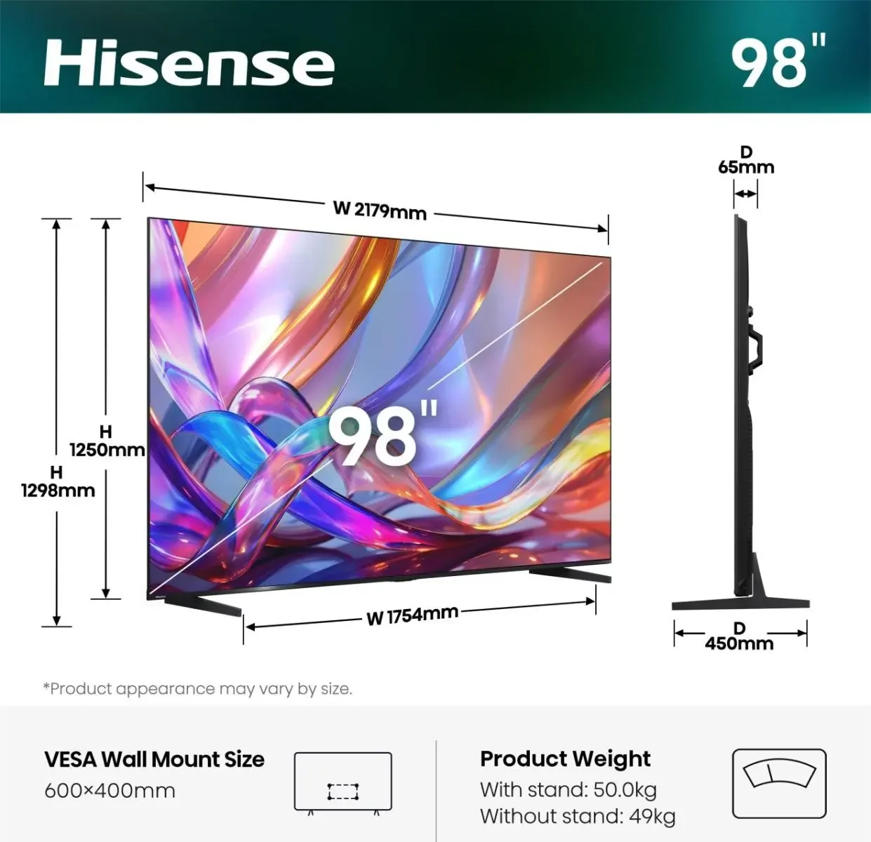 Televisão Hisense 98E7S 98" UHD 4K QLED 144Hz 5ms HDR10+ WiFi Bluetooth - Imagem 2