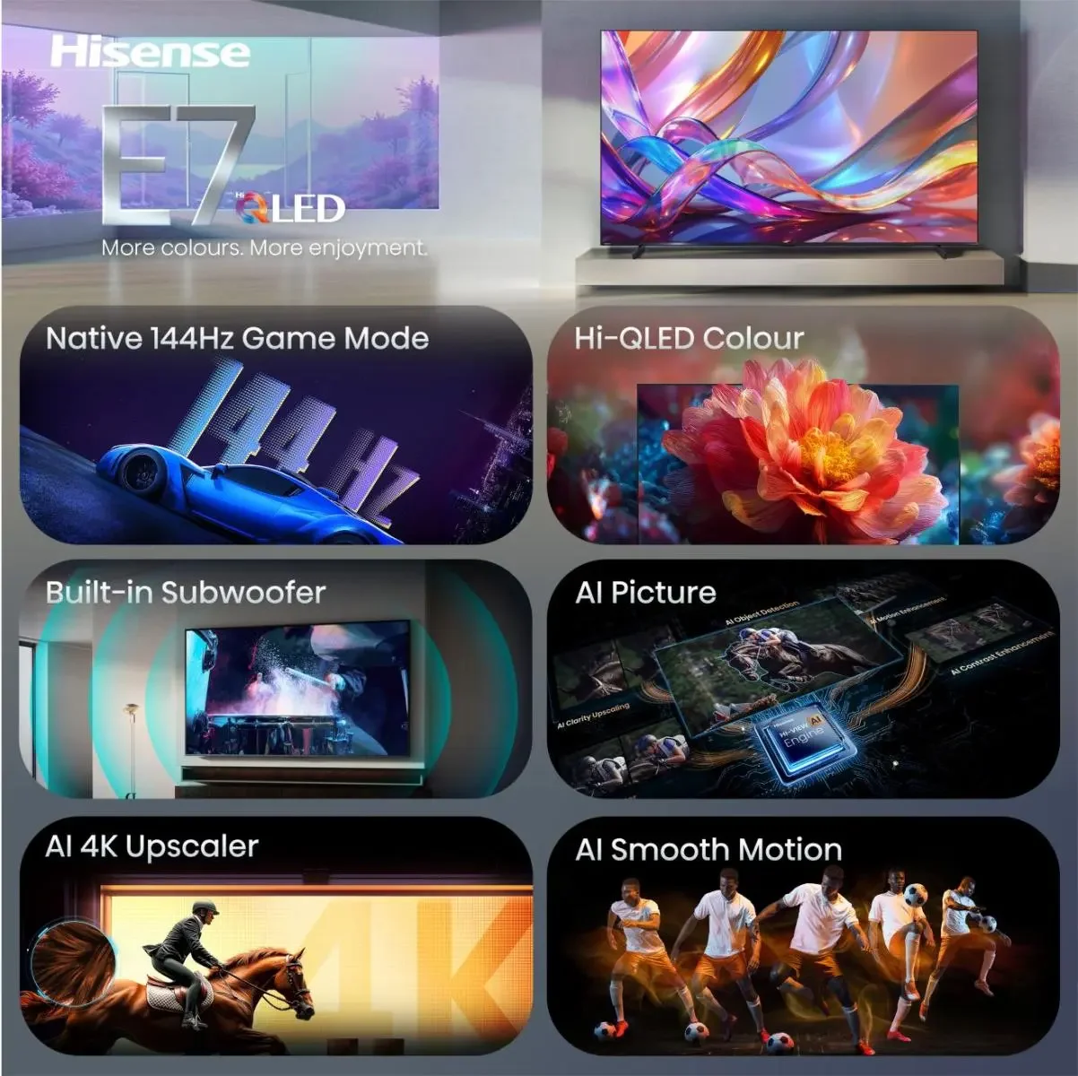Televisão Hisense 98E7S 98" UHD 4K QLED 144Hz 5ms HDR10+ WiFi Bluetooth - Imagem 3
