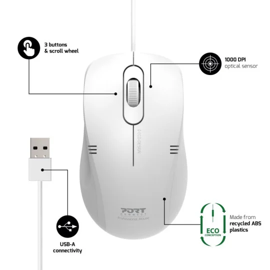 Rato para Portátil Port Designs Mouse Pro Lite Branco - Imagem 2