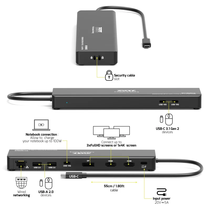 Docking Station USB-C Port Designs 1x 4K Pro V2 Preto - Imagem 3