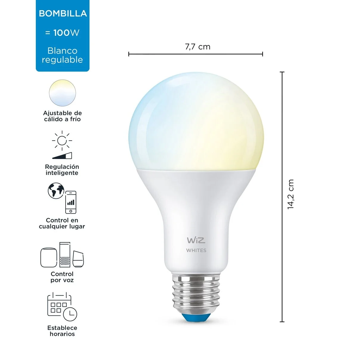 Lâmpada Inteligente WiZ A67 E27 100W Wi-Fi Bluetooth Branco Regulável (2700K-6500K) - Imagem 2