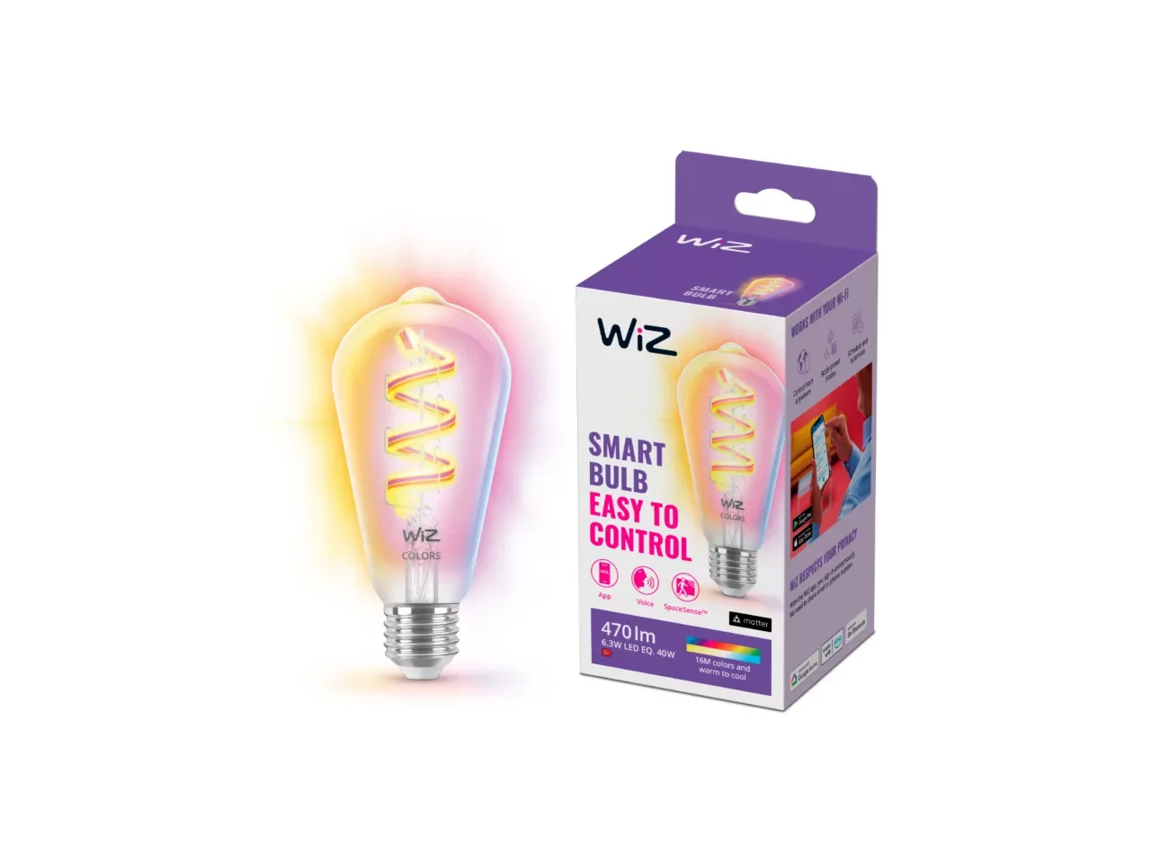 Lâmpada Inteligente Filamento Signify ST64 E27 Wi-Fi Bluetooth RGB Transparente - Imagem 2