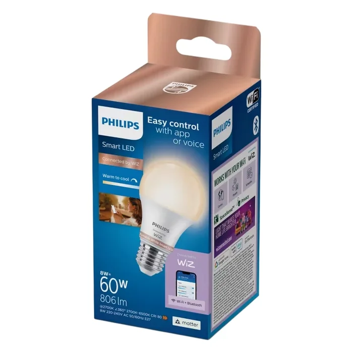 Lâmpada LED Philips Wi-Fi 60W A60 E27 Brancos Ajustáveis 2700K-6500K - Imagem 2